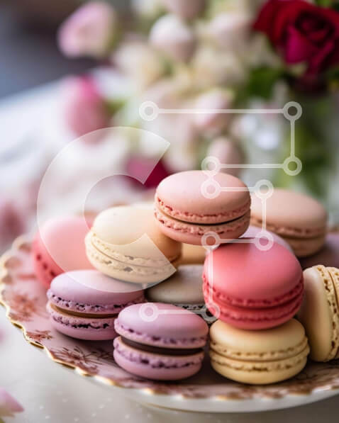 Σετ των 2 Intra Συλλεκτικό Ξύλινο Παζλ Plywood  4mm - Πολύχρωμα γαλλικά αμυγδαλωτά σε ένα floral πιάτο Σε Ξύλινο Κουτί - Διαστάσεις: 10x10 cm – 25 κομμάτια