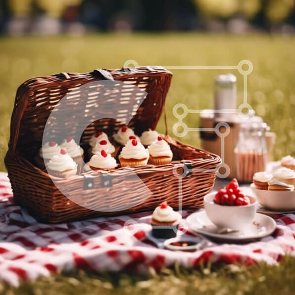 Σετ των 2 Intra Συλλεκτικό Ξύλινο Παζλ Plywood  4mm - Καλάθι για πικνίκ με cupcakes, φλιτζάνια και είδη διατροφής Σε Ξύλινο Κουτί - Διαστάσεις: 10x10 cm – 25 κομμάτια