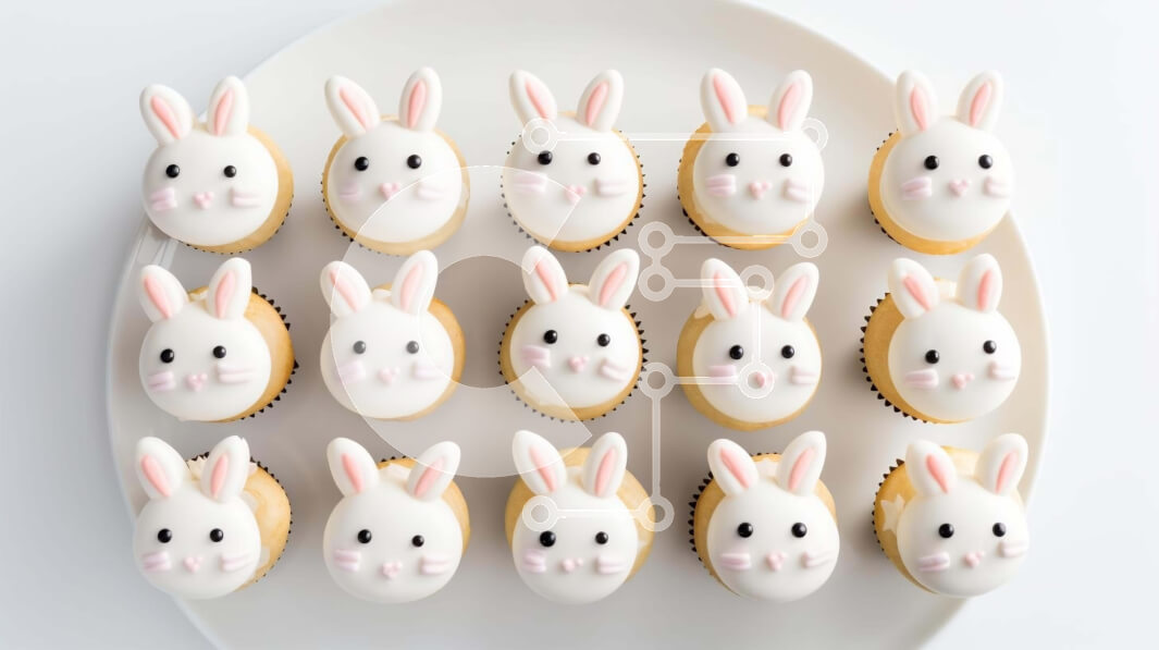 Intra Συλλεκτικό Ξύλινο Παζλ Plywood  4mm - Cupcakes με θέμα το Πάσχα με λαγουδάκια σε λευκό πιάτο Σε Ξύλινο Κουτί - Διαστάσεις: 10x10 cm – 25 κομμάτια