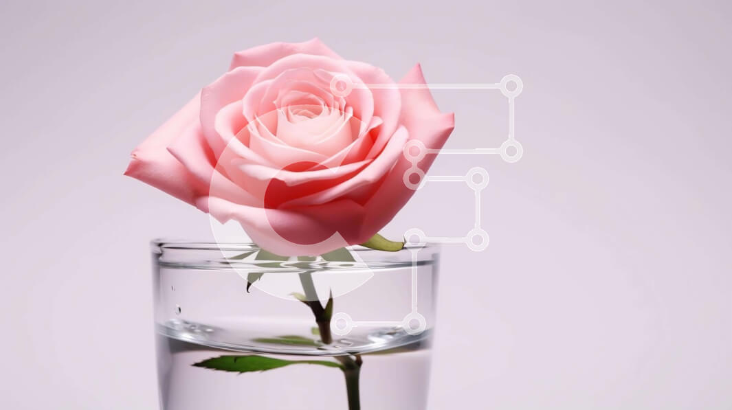 Intra Συλλεκτικό Ξύλινο Παζλ Plywood  4mm - Μονό ροζ τριαντάφυλλο σε ποτήρι με νερό Σε Ξύλινο Κουτί - Διαστάσεις Puzzle: 10x10 cm – 25 κομμάτια