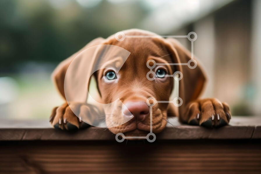 Σετ των 2 Intra Συλλεκτικό Ξύλινο Παζλ Plywood  4mm - Αξιολάτρευτη εικόνα καφέ σκύλου που κοιτάζει πάνω από έναν ξύλινο φράχτη Σε Ξύλινο Κουτί - Διαστάσεις: 10x10 cm – 25 κομμάτια