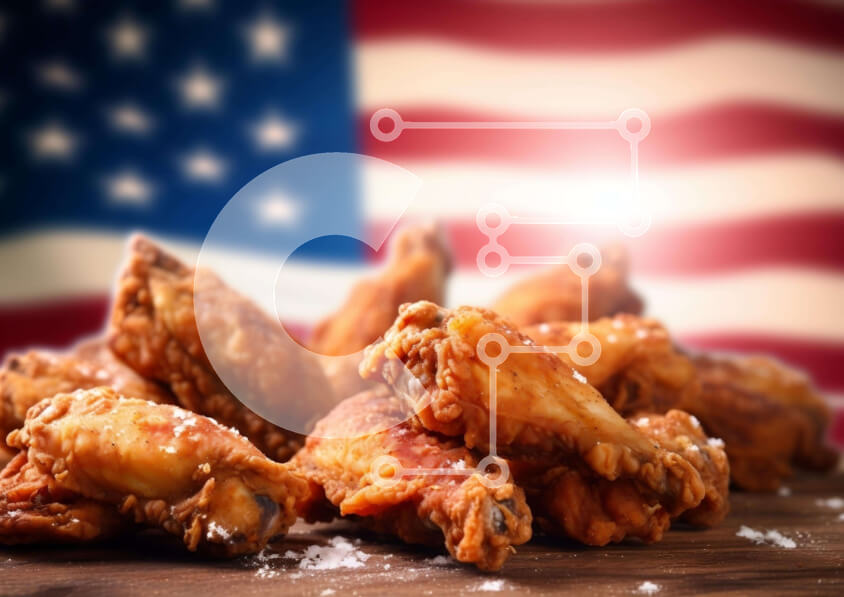 Σετ των 2 Intra Συλλεκτικό Ξύλινο Παζλ Plywood  4mm - Φτερούγες κοτόπουλου για την ημέρα της ανεξαρτησίας της Αμερικής με φόντο τη σημαία Σε Ξύλινο Κουτί - Διαστάσεις: 10x10 cm – 25 κομμάτια