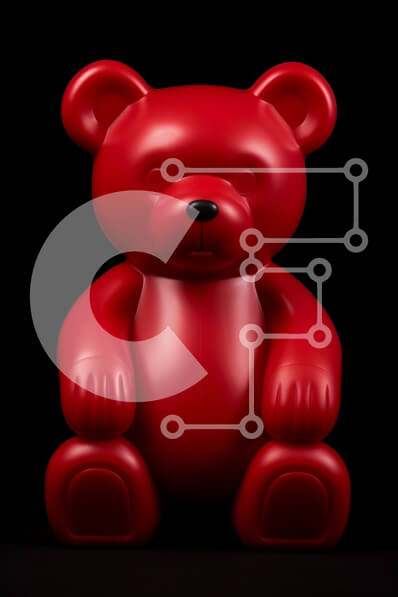 Intra Συλλεκτικό Ξύλινο Παζλ Plywood  4mm - Κόκκινο αρκουδάκι που κάθεται σε μαύρο φόντο Σε Ξύλινο Κουτί - Διαστάσεις: 10x10 cm – 25 κομμάτια