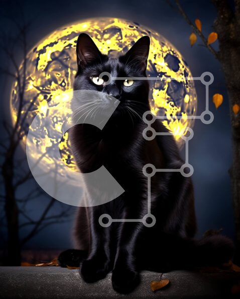 Σετ των 2 Intra Συλλεκτικό Ξύλινο Παζλ Plywood  4mm - Μυστηριώδης εικόνα μιας μαύρης γάτας στο σεληνόφως Σε Ξύλινο Κουτί - Διαστάσεις: 10x10 cm – 25 κομμάτια