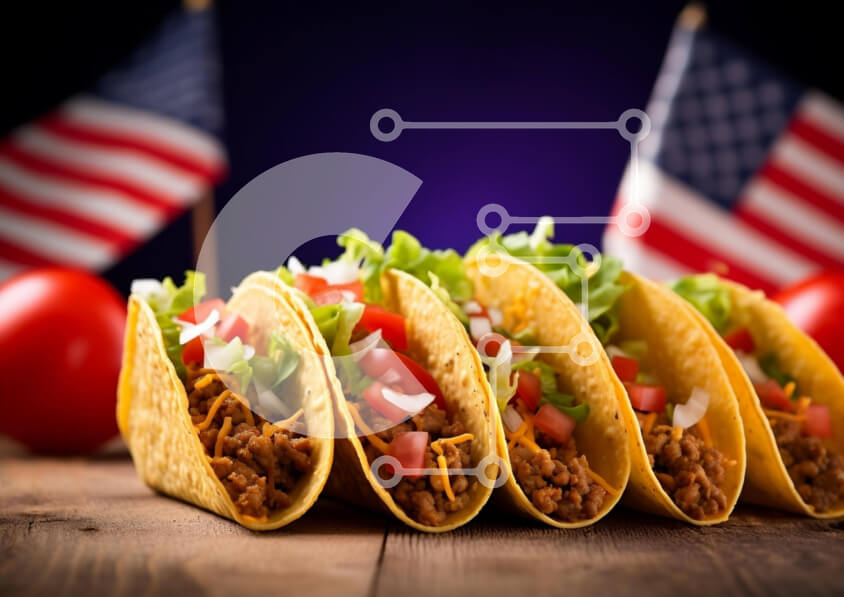 Σετ των 2 Intra Συλλεκτικό Ξύλινο Παζλ Plywood  4mm - Αμερικανική σημαία Tacos την ημέρα της ανεξαρτησίας Σε Ξύλινο Κουτί - Διαστάσεις: 10x10 cm – 25 κομμάτια