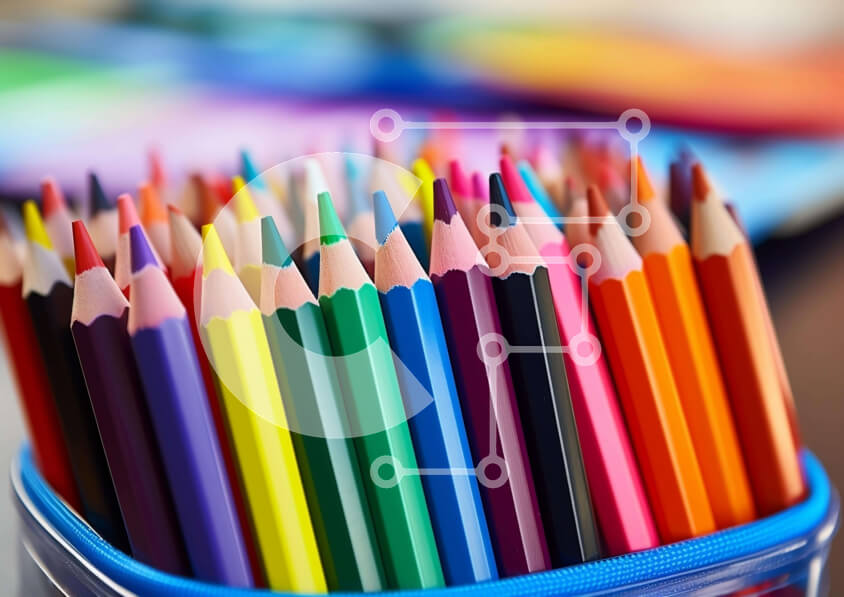 Intra Συλλεκτικό Ξύλινο Παζλ Plywood  4mm - Πολύχρωμα μολύβια σε μπλε δοχείο Σε Ξύλινο Κουτί - Διαστάσεις: 10x10 cm – 25 κομμάτια