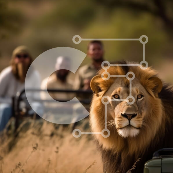 Intra Συλλεκτικό Ξύλινο Παζλ Plywood  4mm - Όμορφη εικόνα ενός λιονταριού στην άγρια ​​φύση σε έναν χωματόδρομο Σε Ξύλινο Κουτί - Διαστάσεις: 10x10 cm – 25 κομμάτια