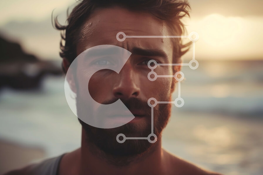 Intra Συλλεκτικό Ξύλινο Παζλ Plywood  4mm - Σοβαρό άτομο που στέκεται στο ηλιοβασίλεμα στην παραλία Σε Ξύλινο Κουτί - Διαστάσεις Puzzle: 10x10 cm – 25 κομμάτια