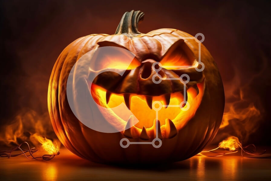 Intra Συλλεκτικό Ξύλινο Παζλ Plywood  4mm - Απόκοσμη σκαλιστή κολοκύθα με κερί μέσα σε ξύλινο τραπέζι Σε Ξύλινο Κουτί - Διαστάσεις: 10x10 cm – 25 κομμάτια