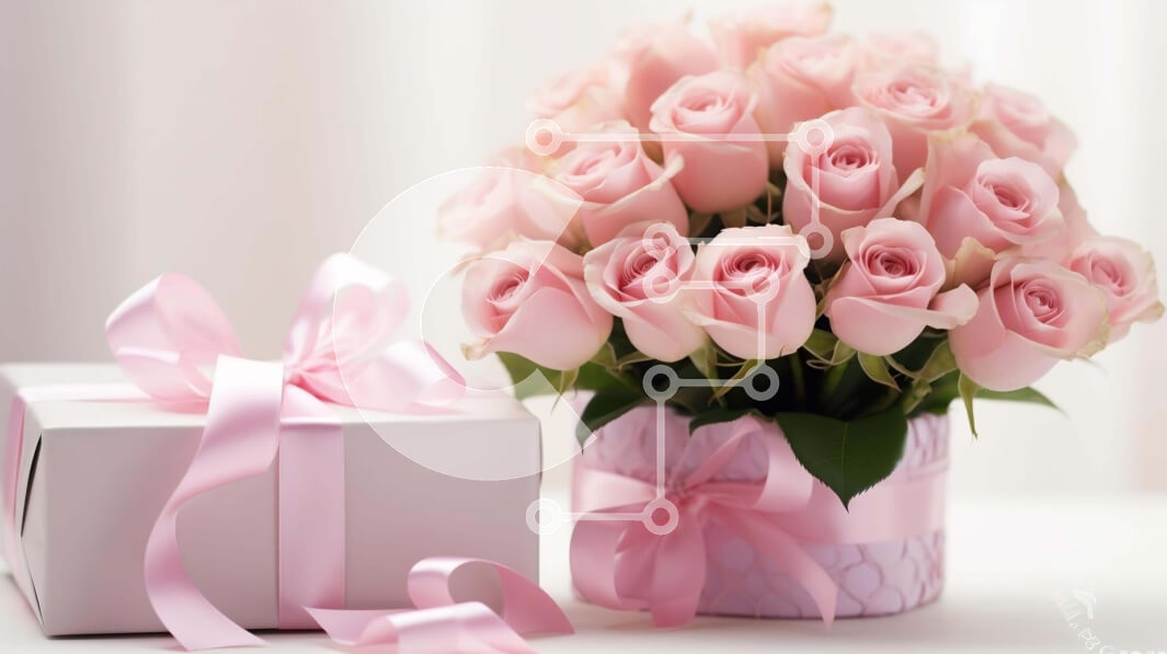 Intra Συλλεκτικό Ξύλινο Παζλ Plywood  4mm - Μπουκέτο με ροζ τριαντάφυλλα και φύλλα ευκαλύπτου με ανοιχτό κουτί δώρου Σε Ξύλινο Κουτί - Διαστάσεις Puzzle: 10x10 cm – 25 κομμάτια