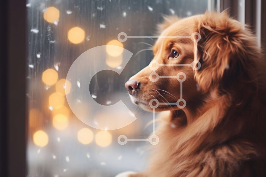 Σετ των 2 Intra Συλλεκτικό Ξύλινο Παζλ Plywood  4mm - Αξιολάτρευτη εικόνα ενός σκύλου που κρυφοκοιτάζει μέσα από ένα παράθυρο μια χιονισμένη μέρα Σε Ξύλινο Κουτί - Διαστάσεις: 10x10 cm – 25 κομμάτια