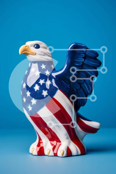 Intra Συλλεκτικό Ξύλινο Παζλ Plywood  4mm - Κεραμικό ειδώλιο αμερικανικού αετού σε μπλε φόντο Σε Ξύλινο Κουτί - Διαστάσεις: 10x10 cm – 25 κομμάτια