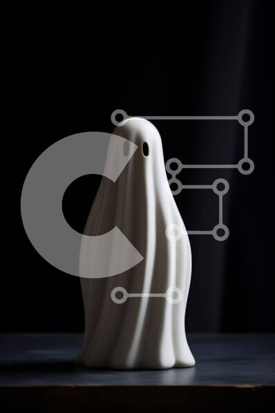 Intra Συλλεκτικό Ξύλινο Παζλ Plywood  4mm - Λευκό κεραμικό ειδώλιο φάντασμα σε μαύρο τραπέζι Σε Ξύλινο Κουτί - Διαστάσεις Puzzle: 10x10 cm – 25 κομμάτια