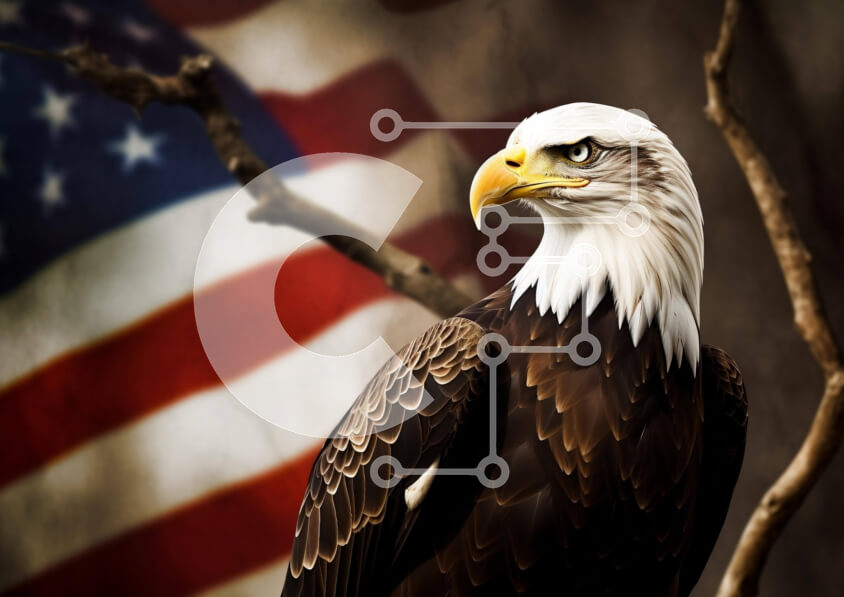 Σετ των 2 Intra Συλλεκτικό Ξύλινο Παζλ Plywood  4mm - Αμερικανικός φαλακρός αετός με φόντο τη σημαία Σε Ξύλινο Κουτί - Διαστάσεις: 10x10 cm – 25 κομμάτια