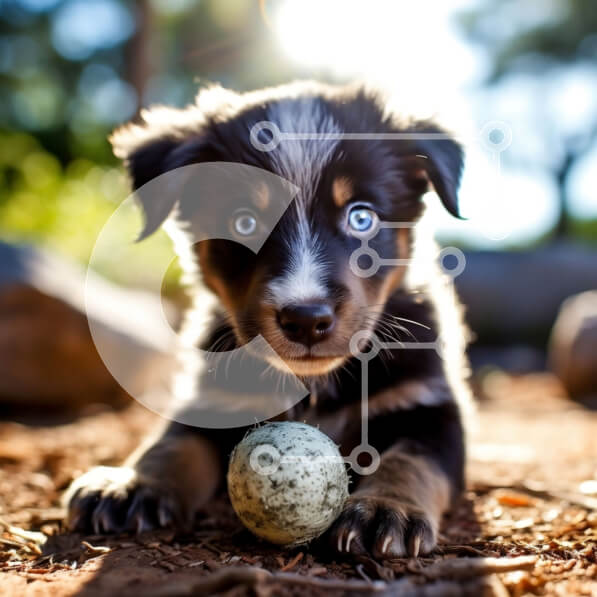 Intra Συλλεκτικό Ξύλινο Παζλ Plywood  4mm - Παιχνιδιάρικο κουτάβι με μπλε μάτια και μια μπάλα Σε Ξύλινο Κουτί - Διαστάσεις: 10x10 cm – 25 κομμάτια