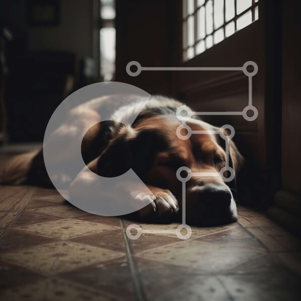 Intra Συλλεκτικό Ξύλινο Παζλ Plywood  4mm - Αξιολάτρευτη εικόνα ενός σκύλου ξαπλωμένος στο πάτωμα μπροστά από ένα παράθυρο Σε Ξύλινο Κουτί - Διαστάσεις: 10x10 cm – 25 κομμάτια