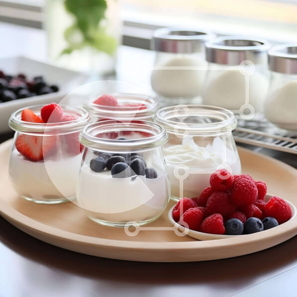 Σετ των 2 Intra Συλλεκτικό Ξύλινο Παζλ Plywood  4mm - Ξύλινος δίσκος με γιαούρτι, μούρα και φρούτα Σε Ξύλινο Κουτί - Διαστάσεις: 10x10 cm – 25 κομμάτια