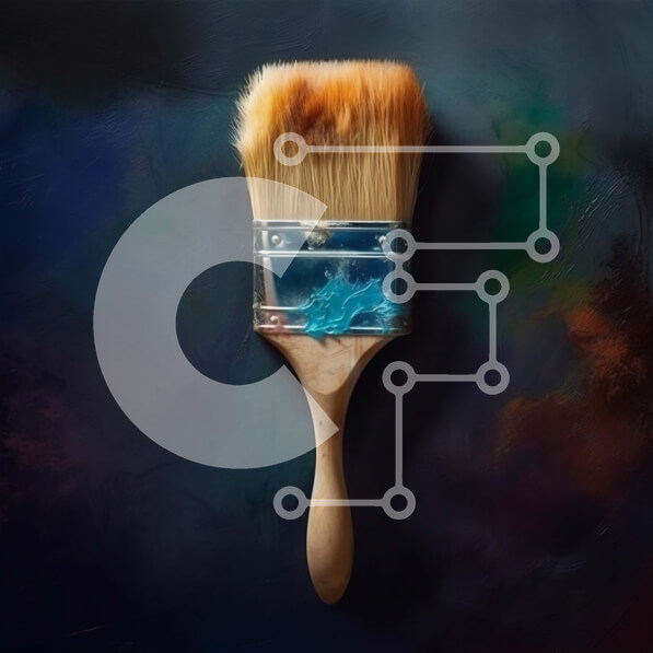 Intra Συλλεκτικό Ξύλινο Παζλ Plywood  4mm - Κοντινό πλάνο ενός μπλε πινέλου με χρώμα σε σκούρο φόντο Σε Ξύλινο Κουτί - Διαστάσεις: 10x10 cm – 25 κομμάτια