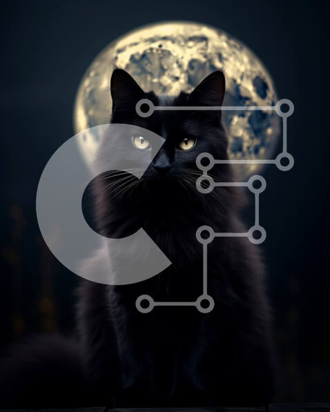 Σετ των 2 Intra Συλλεκτικό Ξύλινο Παζλ Plywood  4mm - Εκπληκτική εικόνα μιας μαύρης γάτας που κοιτάζει την πανσέληνο Σε Ξύλινο Κουτί - Διαστάσεις: 10x10 cm – 25 κομμάτια