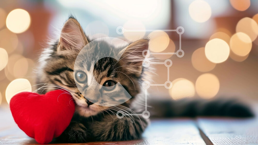 Intra Συλλεκτικό Ξύλινο Παζλ Plywood  4mm - Αξιολάτρευτο γατάκι με πορτοκαλί παιχνίδι σε σχήμα καρδιάς Σε Ξύλινο Κουτί - Διαστάσεις: 10x10 cm – 25 κομμάτια