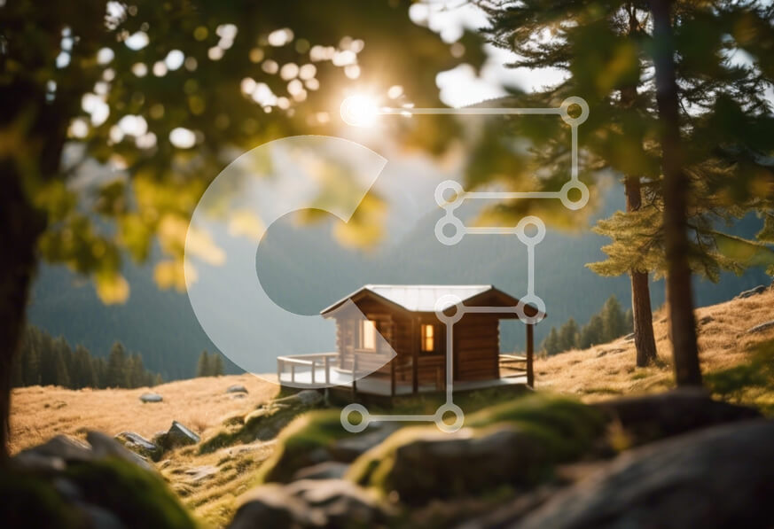 Intra Συλλεκτικό Ξύλινο Παζλ Plywood  4mm - Ξύλινη καμπίνα στα βουνά που περιβάλλεται από τη φύση Σε Ξύλινο Κουτί - Διαστάσεις: 10x10 cm – 25 κομμάτια