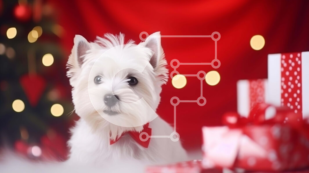 Intra Συλλεκτικό Ξύλινο Παζλ Plywood  4mm - White Westie Dog που γιορτάζει τα Χριστούγεννα Σε Ξύλινο Κουτί - Διαστάσεις: 10x10 cm – 25 κομμάτια