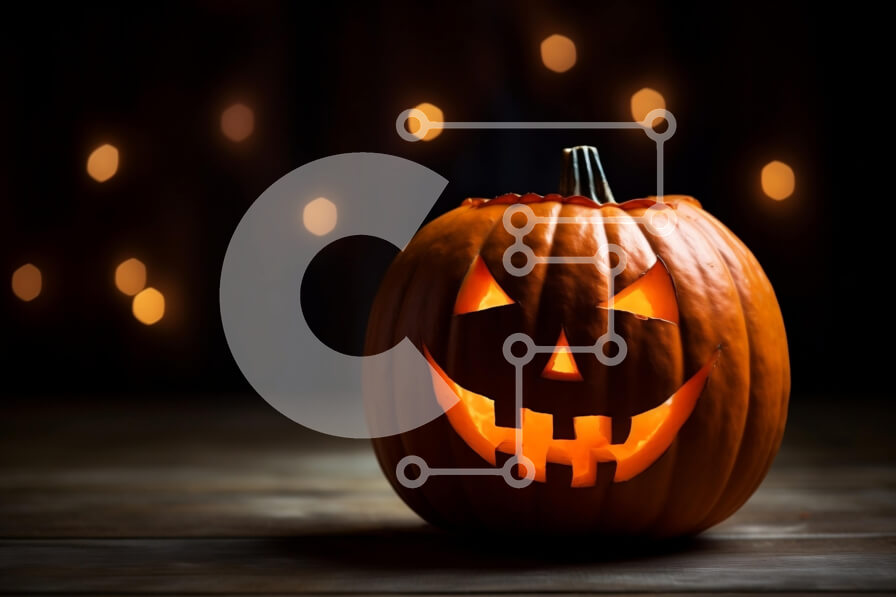 Intra Συλλεκτικό Ξύλινο Παζλ Plywood  4mm - Σκαλιστή κολοκύθα με λαμπερά φώτα σε ένα παλιό ξύλινο τραπέζι Σε Ξύλινο Κουτί - Διαστάσεις Puzzle: 10x10 cm – 25 κομμάτια