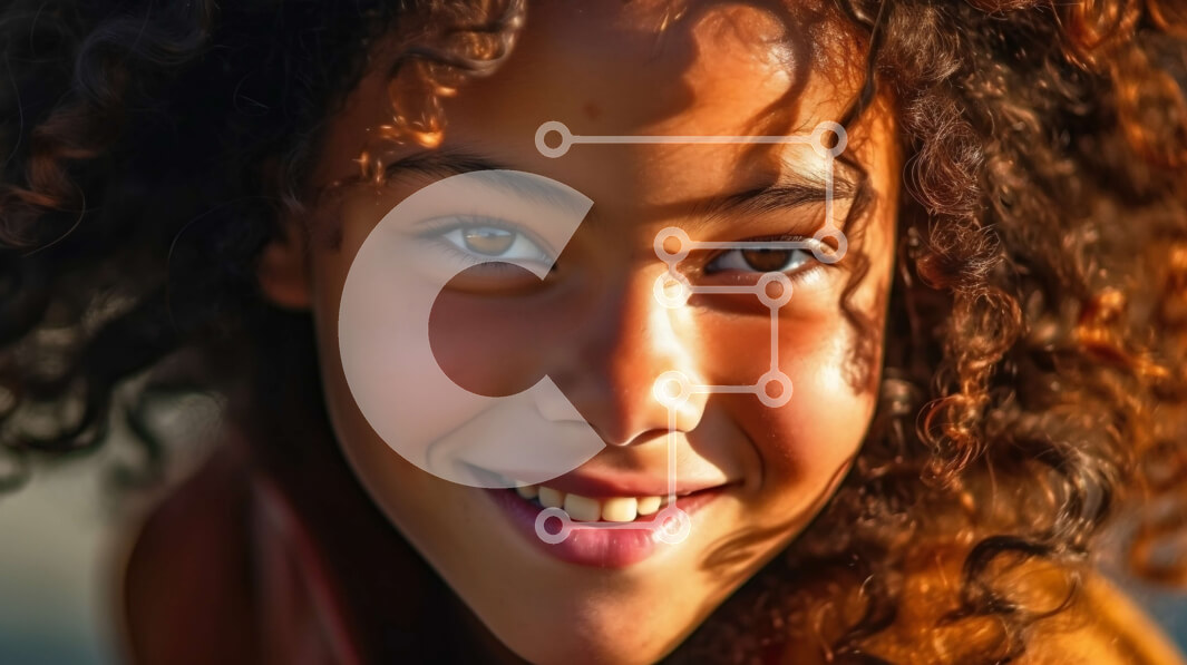 Intra Συλλεκτικό Ξύλινο Παζλ Plywood  4mm - Χαρούμενο κορίτσι με σγουρά μαλλιά που χαμογελά στο φως του ήλιου Σε Ξύλινο Κουτί - Διαστάσεις Puzzle: 10x10 cm – 25 κομμάτια