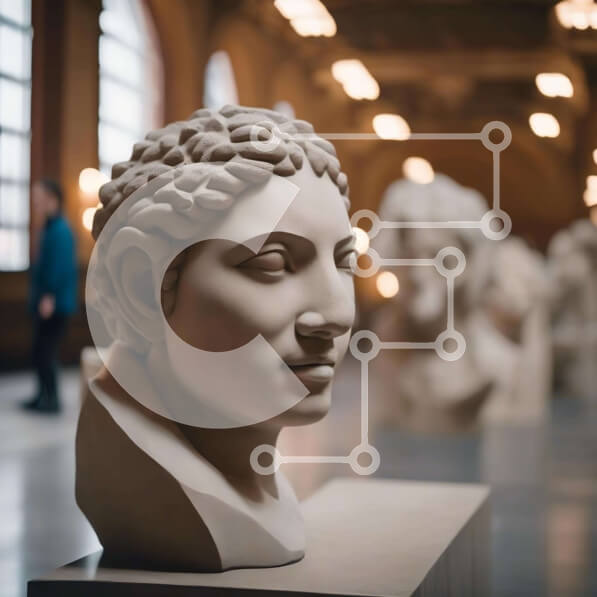 Intra Συλλεκτικό Ξύλινο Παζλ Plywood  4mm - Μαρμάρινες προτομές σε Πινακοθήκη ή Μουσείο με ανθρώπους Σε Ξύλινο Κουτί - Διαστάσεις Puzzle: 10x10 cm – 25 κομμάτια