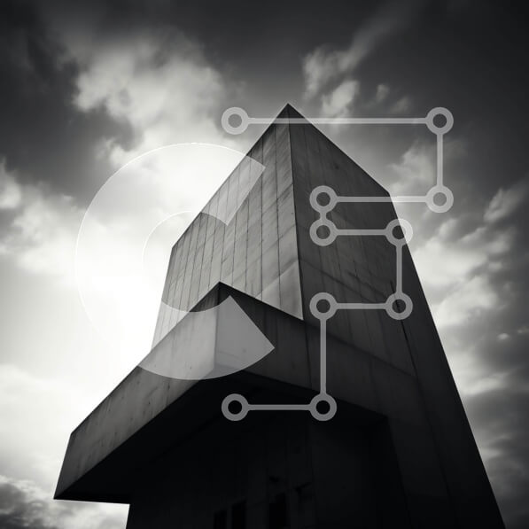 Intra Συλλεκτικό Ξύλινο Παζλ Plywood  4mm - Σκιαγραφημένο κτήριο ενάντια στο συννεφιασμένο ουρανό Σε Ξύλινο Κουτί - Διαστάσεις Puzzle: 10x10 cm – 25 κομμάτια