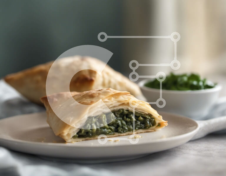 Σετ των 2 Intra Συλλεκτικό Ξύλινο Παζλ Plywood  4mm - Νόστιμα αρτοσκευάσματα με πράσινη σάλτσα σε ένα πιάτο Σε Ξύλινο Κουτί - Διαστάσεις: 10x10 cm – 25 κομμάτια