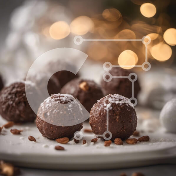 Σετ των 2 Intra Συλλεκτικό Ξύλινο Παζλ Plywood  4mm - Μπάλες σοκολάτας με ζάχαρη άχνη σε ένα πιάτο Σε Ξύλινο Κουτί - Διαστάσεις: 10x10 cm – 25 κομμάτια