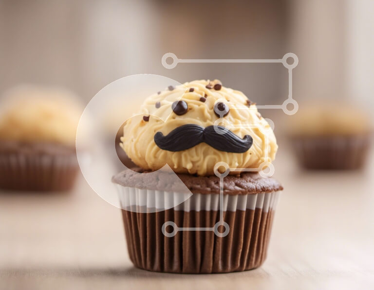 Σετ των 2 Intra Συλλεκτικό Ξύλινο Παζλ Plywood  4mm - Cupcake με βρώσιμο μουστάκι και παγωμένο σοκολάτα Σε Ξύλινο Κουτί - Διαστάσεις: 10x10 cm – 25 κομμάτια