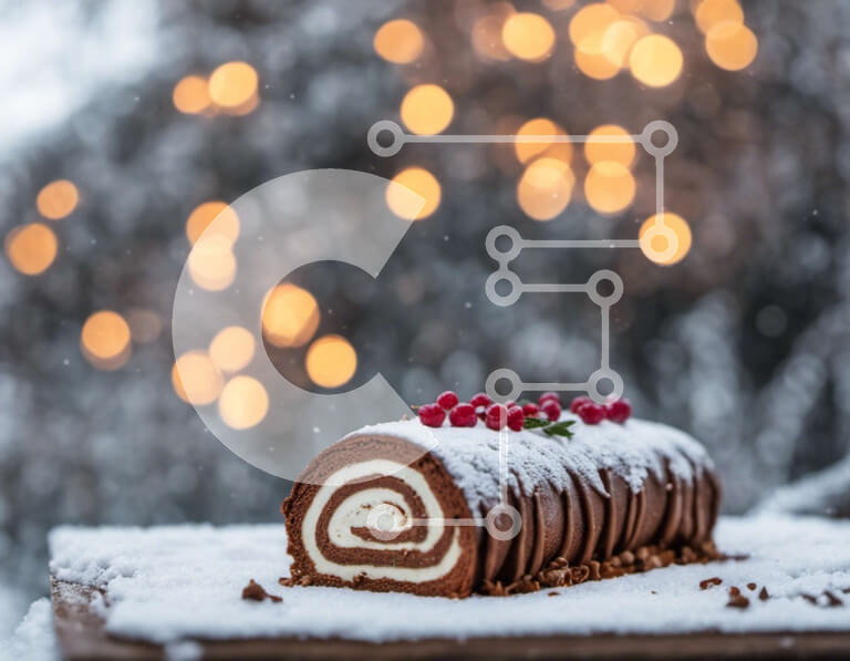 Σετ των 2 Intra Συλλεκτικό Ξύλινο Παζλ Plywood  4mm - Χιονισμένο ρολό κανέλας με κόκκινα μούρα σε ξύλινο ξύλο κοπής Σε Ξύλινο Κουτί - Διαστάσεις: 10x10 cm – 25 κομμάτια