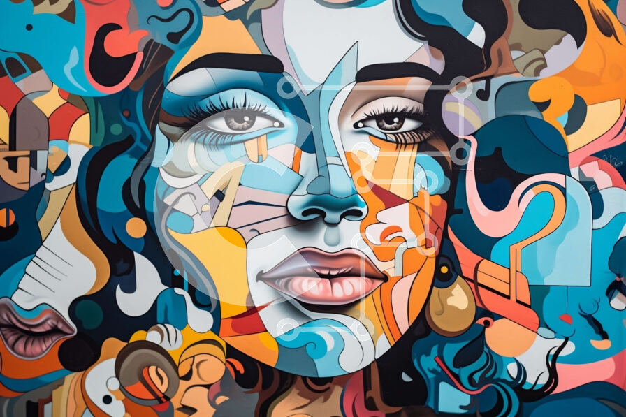 Intra Συλλεκτικό Ξύλινο Παζλ Plywood  4mm - Δονούμενη και παιχνιδιάρικη εικόνα μιας γυναίκας με ένα πολύχρωμο αφηρημένο πρόσωπο Σε Ξύλινο Κουτί - Διαστάσεις Puzzle: 10x10 cm – 25 κομμάτια