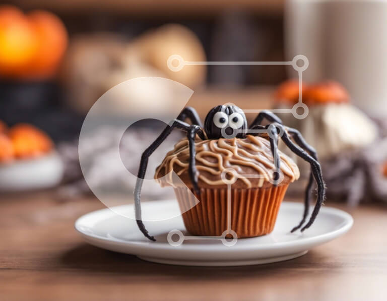 Σετ των 2 Intra Συλλεκτικό Ξύλινο Παζλ Plywood  4mm - Cupcake με θέμα το Halloween με διακόσμηση αράχνη Σε Ξύλινο Κουτί - Διαστάσεις: 10x10 cm – 25 κομμάτια