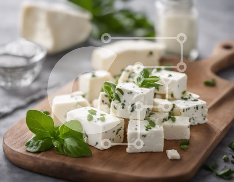 Σετ των 2 Intra Συλλεκτικό Ξύλινο Παζλ Plywood  4mm - Ξύλινη σανίδα κοπής με κυβάκια τυριού και φρέσκα φύλλα βασιλικού Σε Ξύλινο Κουτί - Διαστάσεις: 10x10 cm – 25 κομμάτια