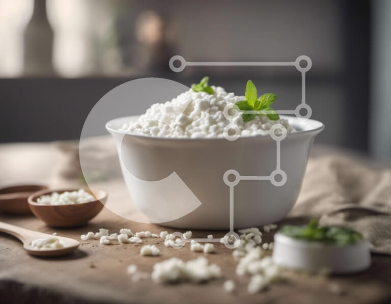 Σετ των 2 Intra Συλλεκτικό Ξύλινο Παζλ Plywood  4mm - Φρέσκο ​​τυρί σε λευκό μπολ με ξύλινα κουτάλια Σε Ξύλινο Κουτί - Διαστάσεις: 10x10 cm – 25 κομμάτια