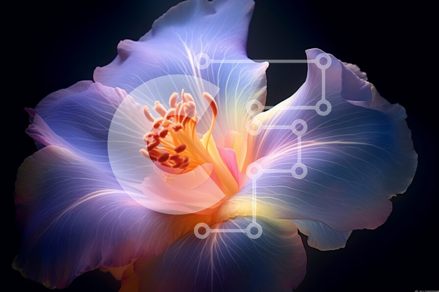 Intra Συλλεκτικό Ξύλινο Παζλ Plywood  4mm - Όμορφη εικόνα ενός μπλε και πορτοκαλί λουλουδιού ιβίσκου σε μαύρο φόντο Σε Ξύλινο Κουτί - Διαστάσεις: 10x10 cm – 25 κομμάτια