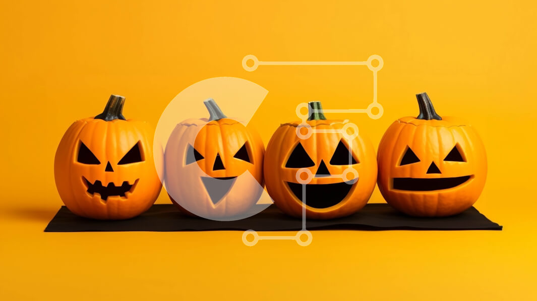 Intra Συλλεκτικό Ξύλινο Παζλ Plywood  4mm - Σκαλισμένες κολοκύθες σε κίτρινο φόντο Σε Ξύλινο Κουτί - Διαστάσεις Puzzle: 10x10 cm – 25 κομμάτια