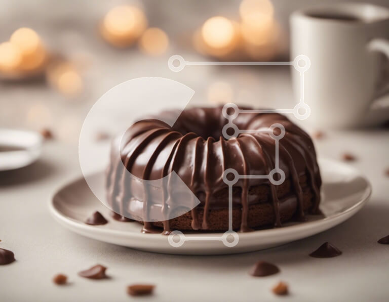 Σετ των 2 Intra Συλλεκτικό Ξύλινο Παζλ Plywood  4mm - Τούρτα Bundt σοκολάτας με σοκολάτα σε λευκό πιάτο Σε Ξύλινο Κουτί - Διαστάσεις: 10x10 cm – 25 κομμάτια