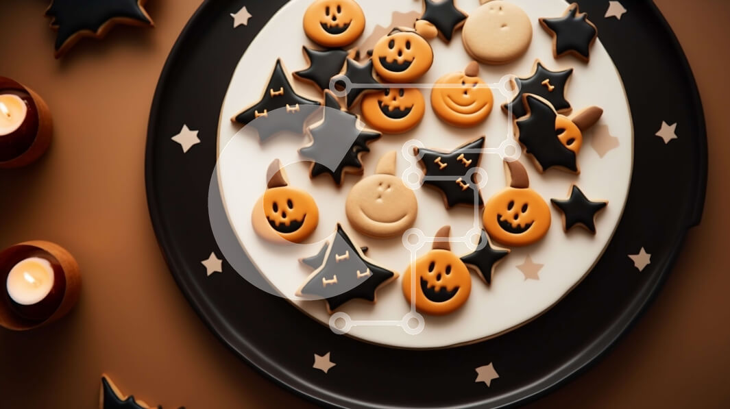 Σετ των 2 Intra Συλλεκτικό Ξύλινο Παζλ Plywood  4mm - Μπισκότα με θέμα το Halloween με κολοκύθες, αστέρια και χαμογελαστά πρόσωπα Σε Ξύλινο Κουτί - Διαστάσεις: 10x10 cm – 25 κομμάτια