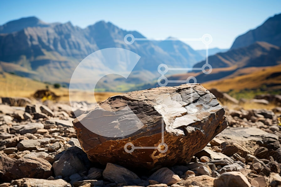 Intra Συλλεκτικό Ξύλινο Παζλ Plywood  4mm - Εκπληκτικό τοπίο ενός μεγάλου βράχου σε βραχώδες έδαφος με ορεινό φόντο Σε Ξύλινο Κουτί - Διαστάσεις: 10x10 cm – 25 κομμάτια