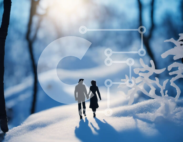 Intra Συλλεκτικό Ξύλινο Παζλ Plywood  4mm - Ζευγάρι που περπατά στο χιονισμένο δάσος Σε Ξύλινο Κουτί - Διαστάσεις: 10x10 cm – 25 κομμάτια