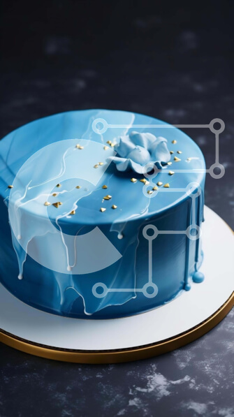 Intra Συλλεκτικό Ξύλινο Παζλ Plywood  4mm - Μπλε κέικ με λευκό πάγωμα και χρυσά πασπαλίσματα σε μεταλλικό πιάτο Σε Ξύλινο Κουτί - Διαστάσεις: 10x10 cm – 25 κομμάτια