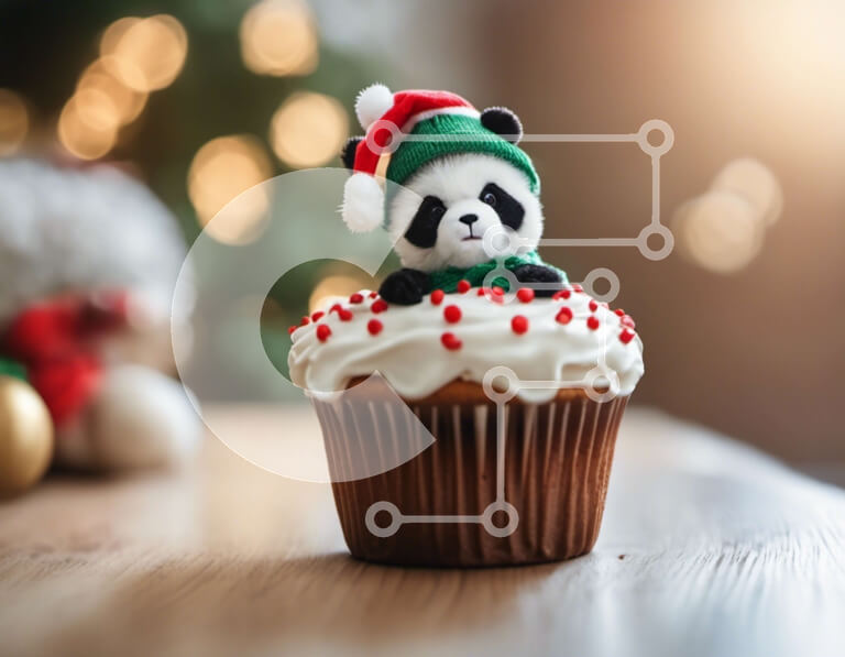 Σετ των 2 Intra Συλλεκτικό Ξύλινο Παζλ Plywood  4mm - Εορταστικό Panda Cupcake σε διακοσμημένο τραπέζι Σε Ξύλινο Κουτί - Διαστάσεις: 10x10 cm – 25 κομμάτια