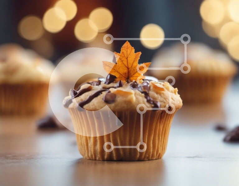 Σετ των 2 Intra Συλλεκτικό Ξύλινο Παζλ Plywood  4mm - Φθινοπωρινό Cupcake με τσιπς σοκολάτας και φύλλο Σε Ξύλινο Κουτί - Διαστάσεις: 10x10 cm – 25 κομμάτια