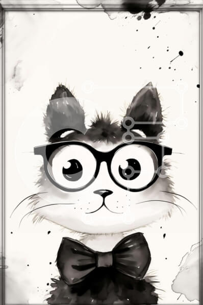 Σετ των 2 Intra Συλλεκτικό Ξύλινο Παζλ Plywood  4mm - Κομψή ασπρόμαυρη γάτα με γυαλιά και παπιγιόν Σε Ξύλινο Κουτί - Διαστάσεις: 10x10 cm – 25 κομμάτια