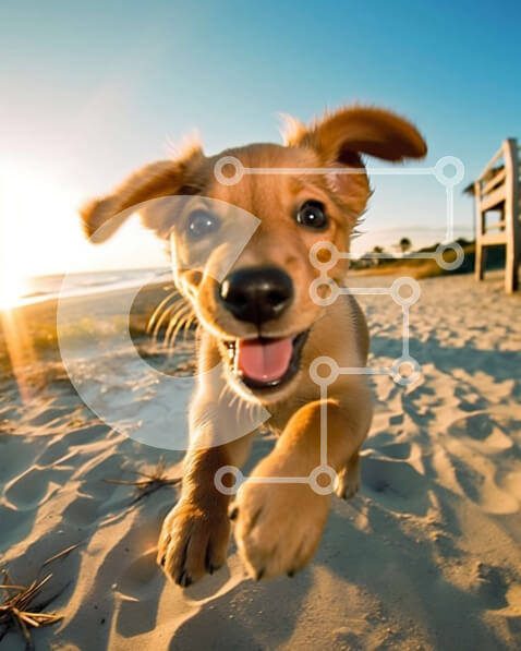 Σετ των 2 Intra Συλλεκτικό Ξύλινο Παζλ Plywood  4mm - Αξιολάτρευτη εικόνα του μικρού καφέ σκύλου που τρέχει στην παραλία Σε Ξύλινο Κουτί - Διαστάσεις: 10x10 cm – 25 κομμάτια