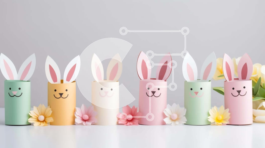 Intra Συλλεκτικό Ξύλινο Παζλ Plywood  4mm - Πάσχα λαγουδάκι χαρτί ρολά και λουλούδια φόντο Σε Ξύλινο Κουτί - Διαστάσεις: 10x10 cm – 25 κομμάτια